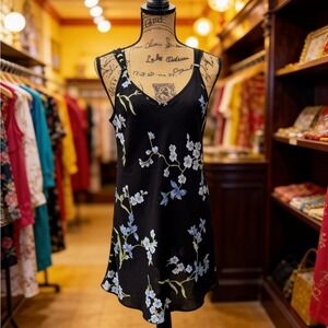 Oscar de la Renta The Label Vintage Black Chemise with Blue Floral Women's M